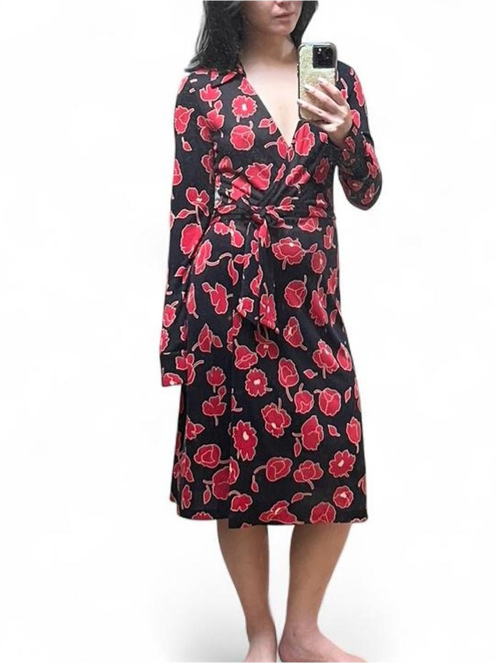 DVF JEANNE Diane von furtstenberg poppy print silk wrap dress size 8 rare
